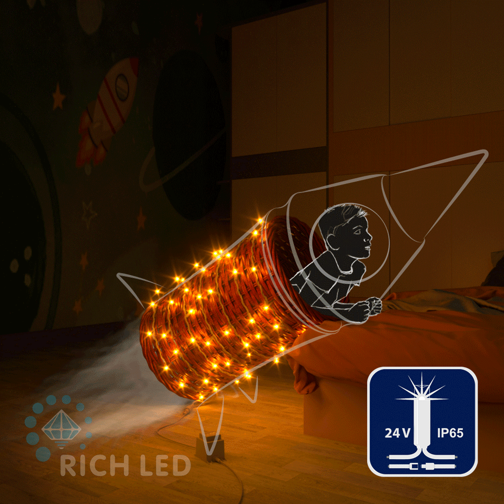 Светодиодные гирлянды RichLed Нить 10 м, 24 В, мерц, IP65, герм. колп, белый провод, желтый Качественная картинка Светодиодные гирлянды RichLed Нить 10 м, 24 В, мерц, IP65, герм. колп, белый провод, желтый