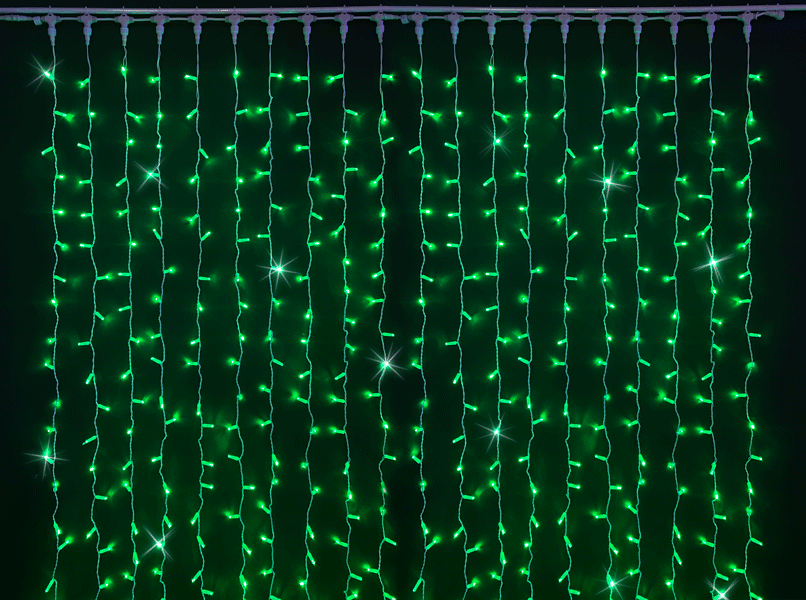 Качественная картинка Светодиодный занавес 2*3 м Rich LED, с герметичным колпачком IP65, мерцание, зеленый