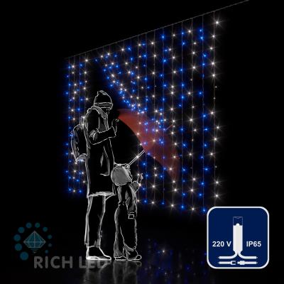 Светодиодный занавес RichLed, 2*1,5м облегченный, 220В, пост.свечение,IP 65, герм.колп, синий+белый Светодиодный занавес RichLed, 2*1,5м облегченный, 220В, пост.свечение,IP 65, герм.колп, синий+белый