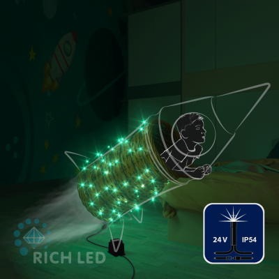 Светодиодные гирлянды RichLed Нить 10 м, 24 В, мерц, черн.провод, цвет зеленый Светодиодные гирлянды RichLed Нить 10 м, 24 В, мерц, черн.провод, цвет зеленый