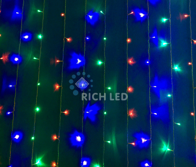 Светодиодный занавес RichLed, 2*3 м, 220 В, 8 режимов свечения, IP54, цвет мульти Светодиодный занавес RichLed, 2*3 м, 220 В, 8 режимов свечения, IP54, цвет мульти